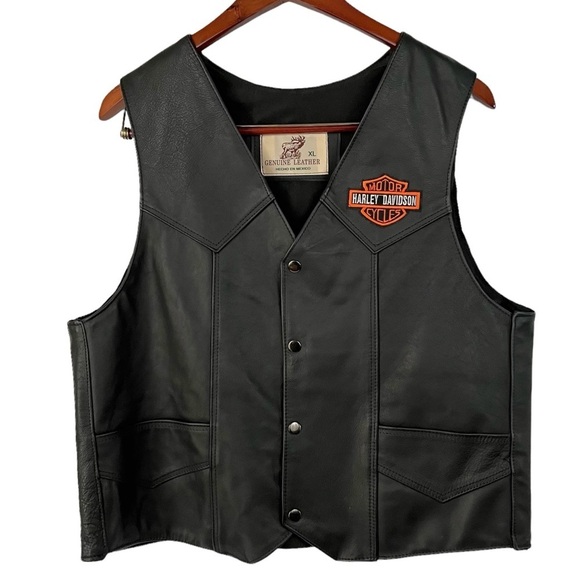 HARLEY DAVIDSON embroidered leather moto vest - Picture 3 of 9
